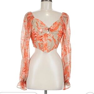 Chic Floral Sheer Crop Top - Orange